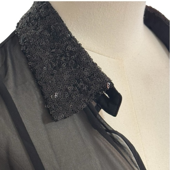 BISOU BISOU Little Black Dress Mini Sheer Long Slit Sleeve Sequin Party Size 10 - Picture 3 of 7